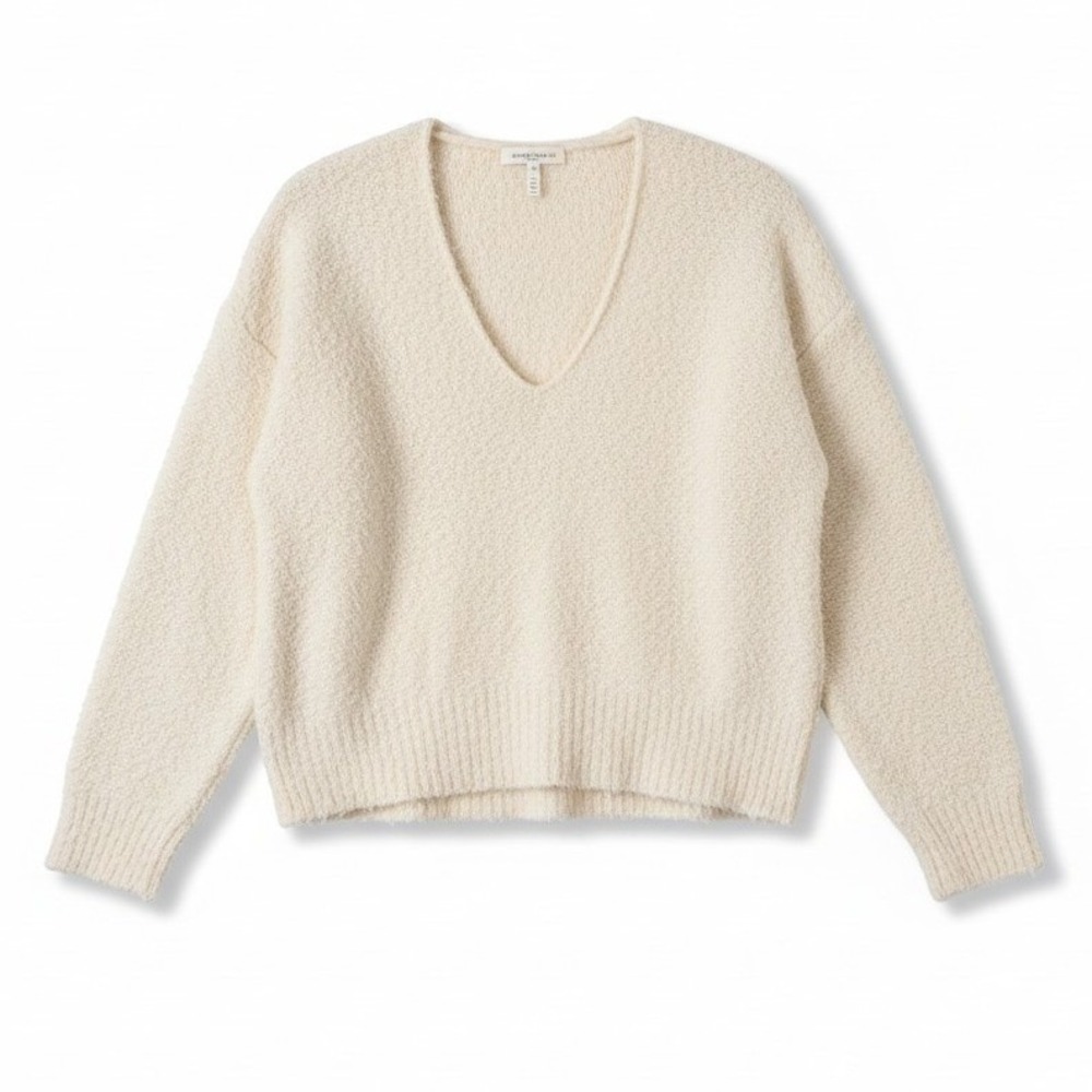 Free People We The Free Sweater S Cream V-Neck Boucle Knit Pullover Boho